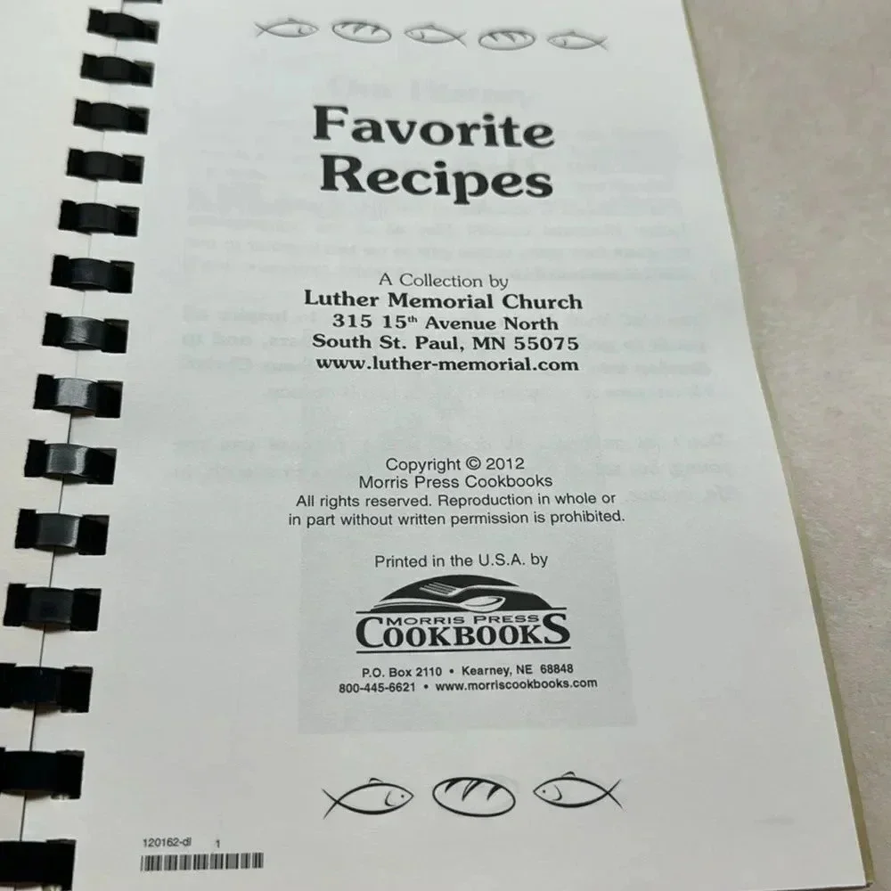 *Final Price* Luther Memorial Church Favorite Recipes - spiral bound book